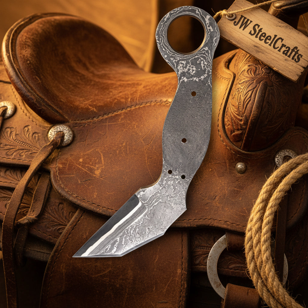 Rustler’s Ring Damascus Karambit Knife by JW SteelCrafts, alternate view 4