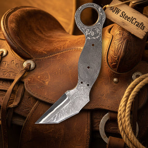 Rustler’s Ring Damascus Karambit Knife by JW SteelCrafts, alternate view 4