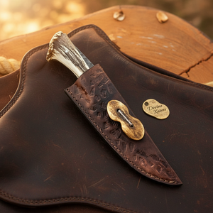 Hand Forged Field Dressing Knife with Blackened Carbon Steel Blade and Stag Crown Grip