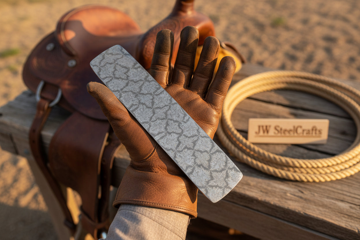 Stonebrand Damascus Billet Bar 10" Handmade Mosaic Turtle Shell by JW SteelCrafts — detail view 2