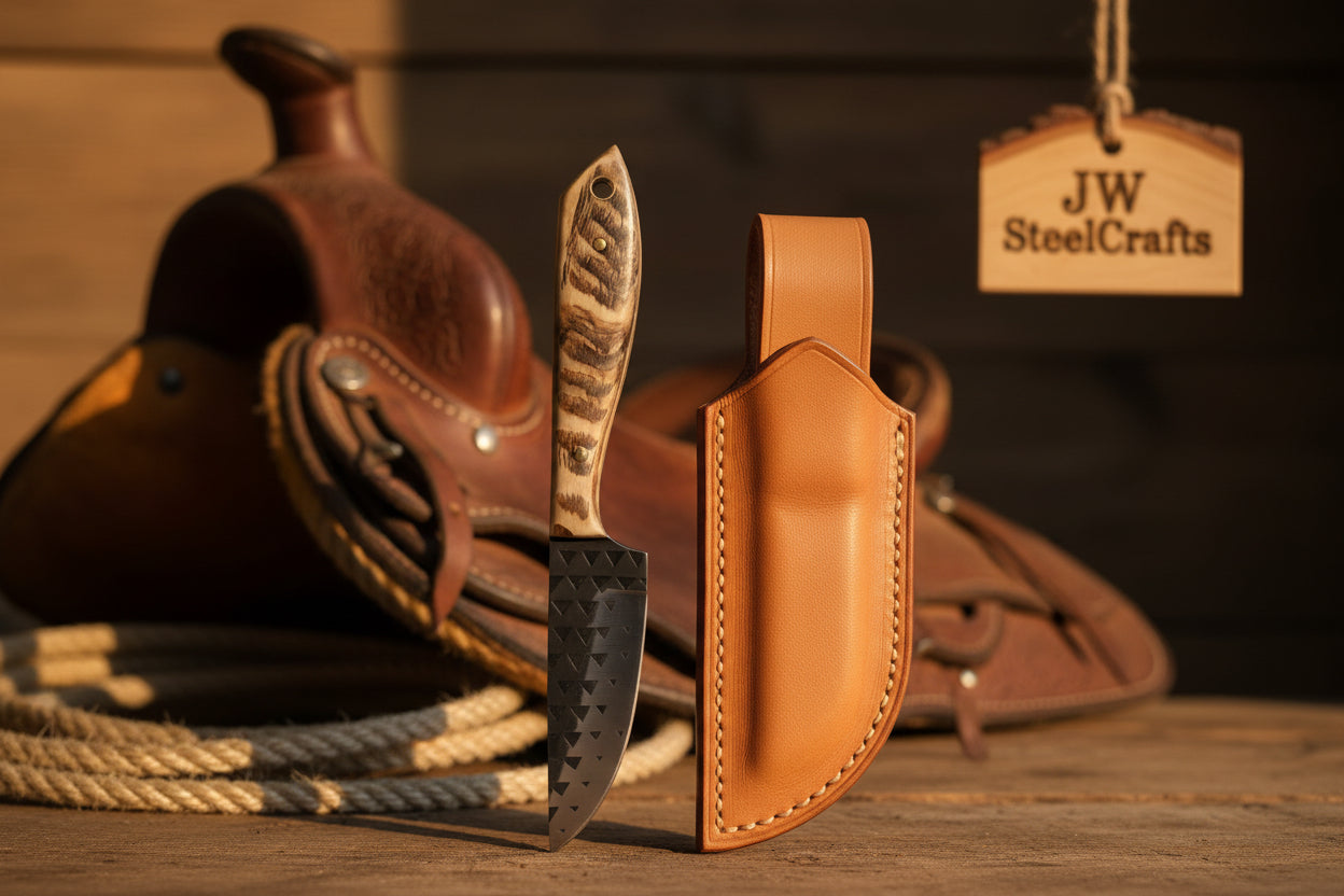 Trailguard Antler Survivor Knife Rasp Steel Carved Handle by JW SteelCrafts — view 2 of 3