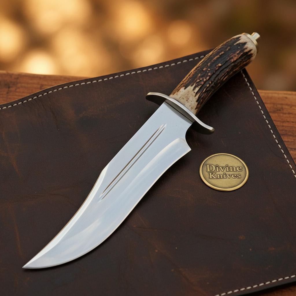 Antler D2 Steel Western Bowie Knife with Natural Antler Handle by Divine Knives — product view 2