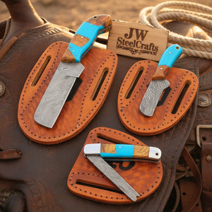 Turquoise Trail Bull Cutter Trio Set 3 with wood and turquoise resin Handle by JW SteelCrafts — view 2 of 2
