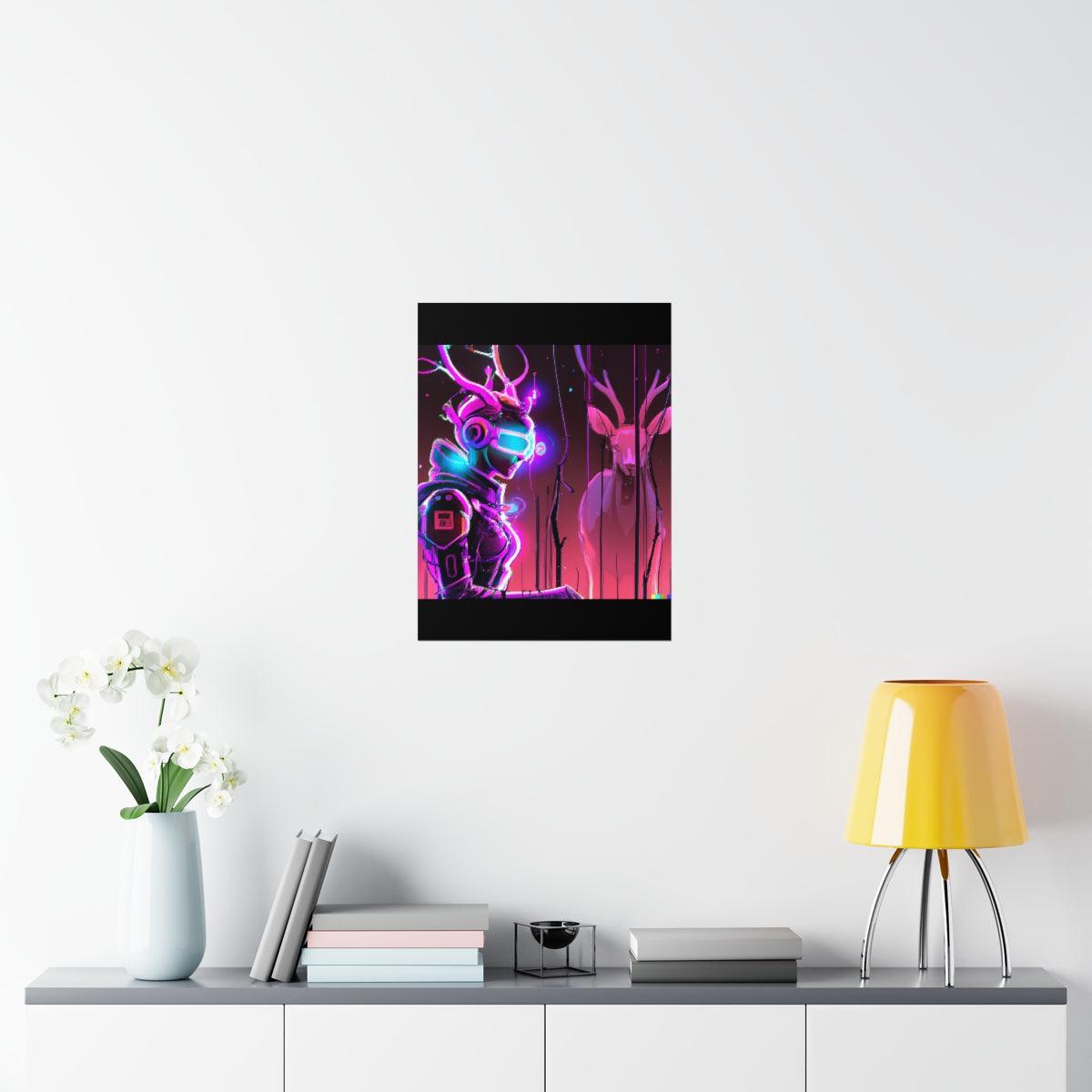 futuristic woman and deer Posters