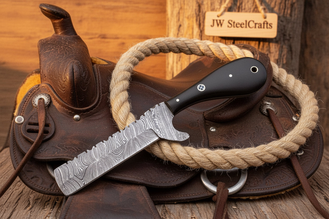 Blackhorn Ladder Damascus Bull Cutter by JW SteelCrafts, alternate view 2