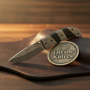 Buffalo Horn Clip Point Folding Knife with Leather Pouch