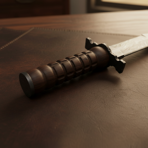 Damascus Sawback Clip Point Tracker Bowie with Contoured Wood Handle