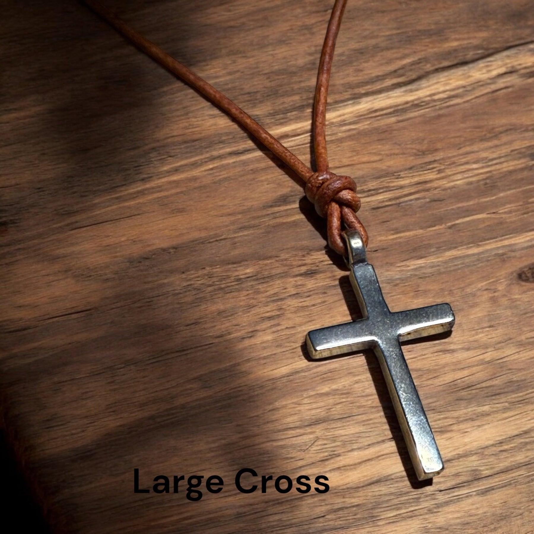 FAITH Classic Cross Necklace - Bronze on Leather Cord by Forged By Fire — view 5 of 10