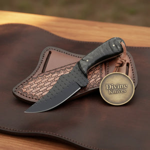 Blackened Fish-Scale Clip Point Hunter Knife for Hunting and Outdoor Tasks