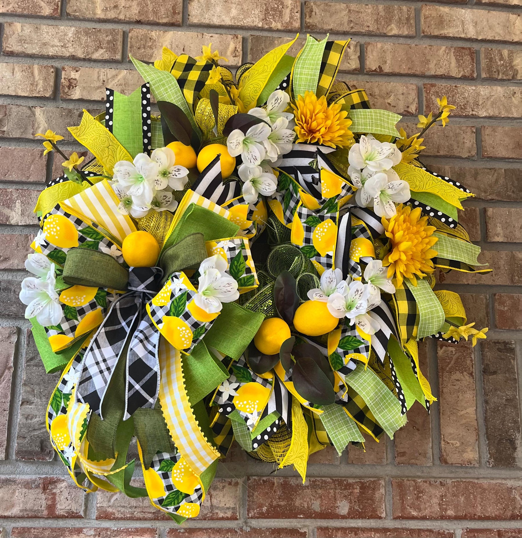 Lemon Front Door Wreath | Farmhouse Gingham Decor by Bouge Creations, view 10