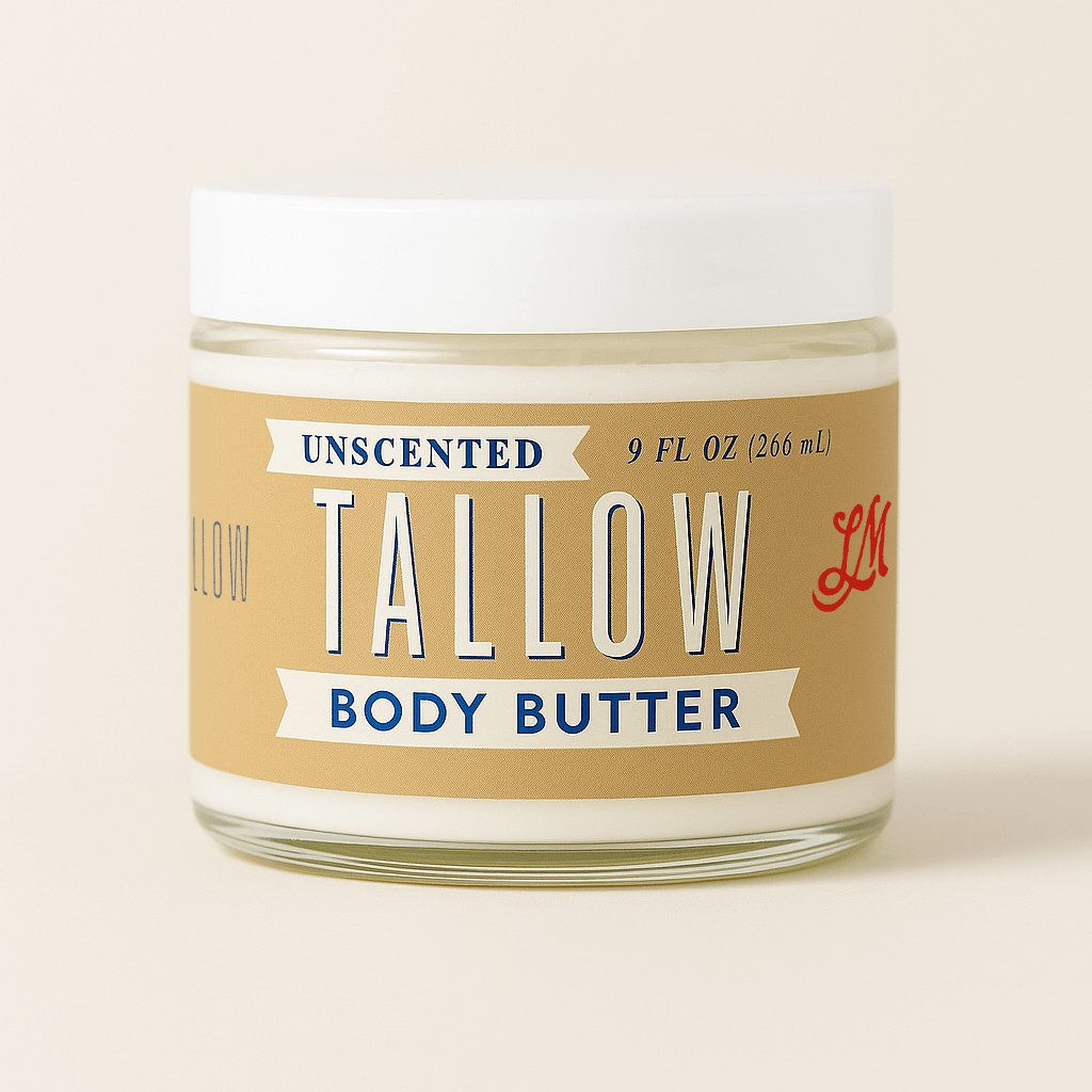 Unscented Tallow Skincare 9oz Trio - Whipped Moisturizer, Body Butter & Balm | Lady May Tallow by The Lady May, scented candle detail photo 7