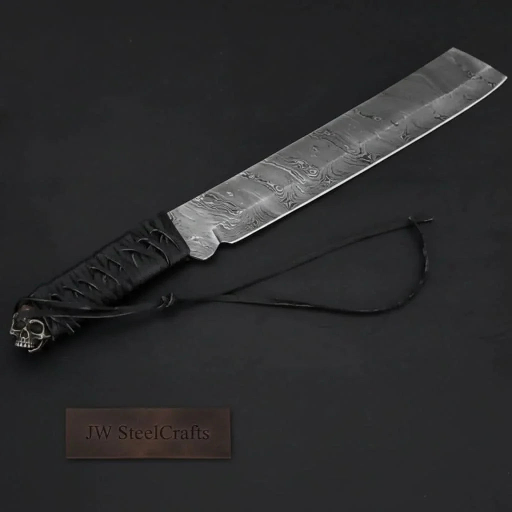 9 Inch Damascus Steel Tanto Knife with Cord Wrapped Handle – 16 Inch Overall by JW SteelCrafts, Damascus knife main product photo