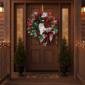 Christmas Wreath | Handmade Santa Christmas Wreath | Holiday Mesh, Festive Decor detail view by Bouge Creations