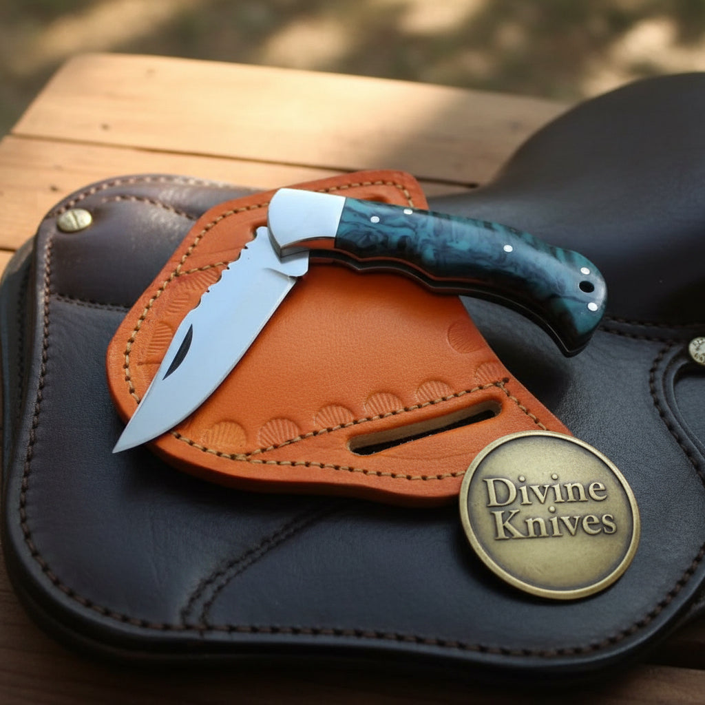 Teal Resin Lockback Pocket Knife with Carbon product detail, view 6