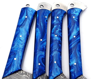 Damascus Chef Knife Set | 4-Piece | Twist Pattern | Resin Handle