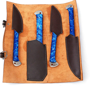 Damascus Chef Knife Set | 4-Piece | Twist Pattern | Resin Handle