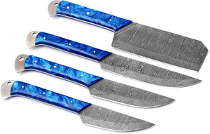 Damascus Chef Knife Set | 4-Piece | Twist Pattern | Resin Handle