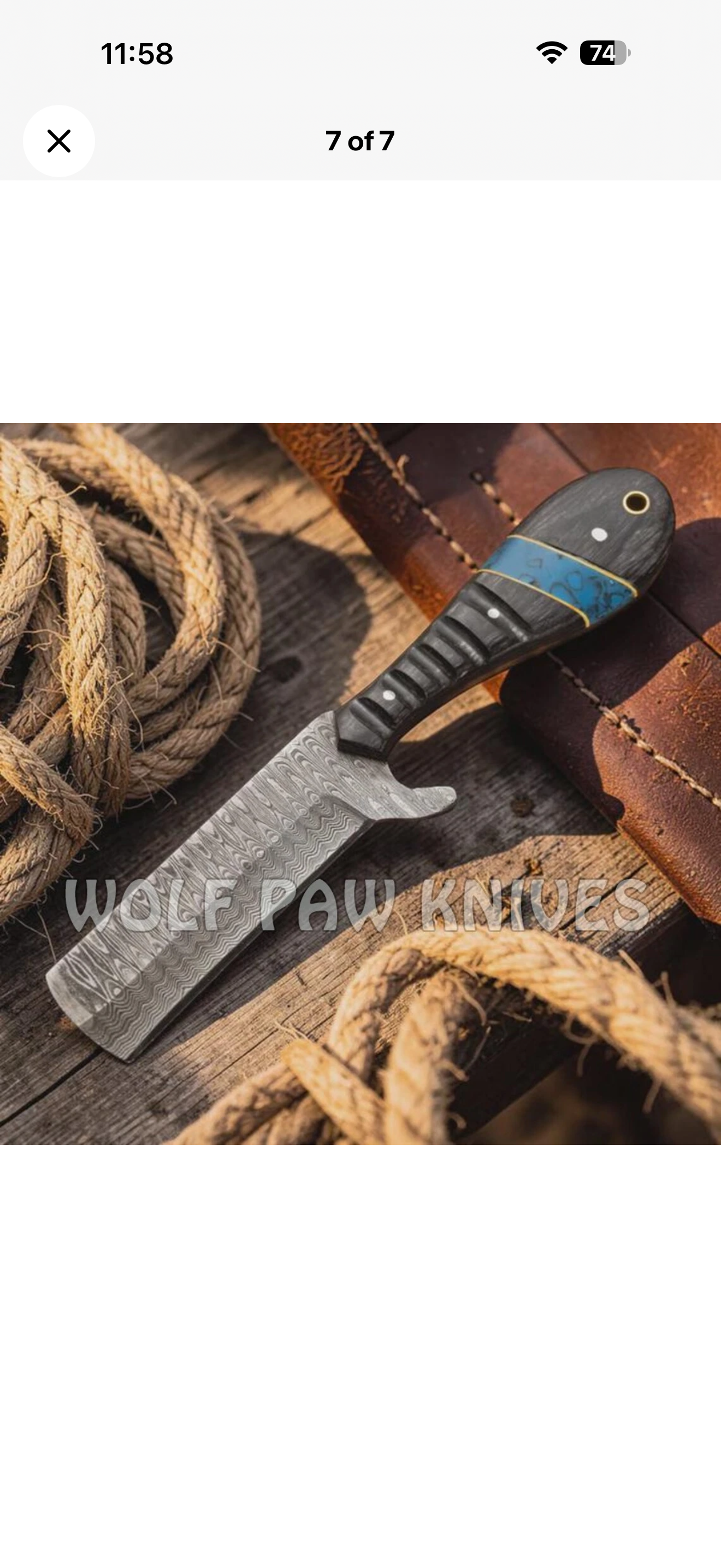 Micarta and Turquoise Bull Cutter with Scale Pattern Damascus Blade
