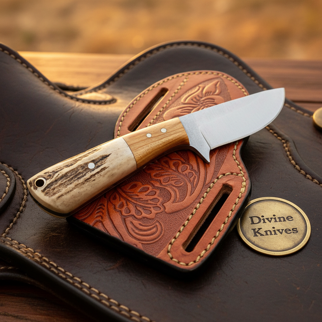 Stag Horn & Wood Drop Point Hunter by Divine Knives
