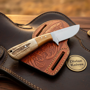 Stag Horn & Wood Drop Point Hunter  with Natural Mixed Handle