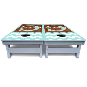 Mint Chevron Cornhole Boards - All Weather Series