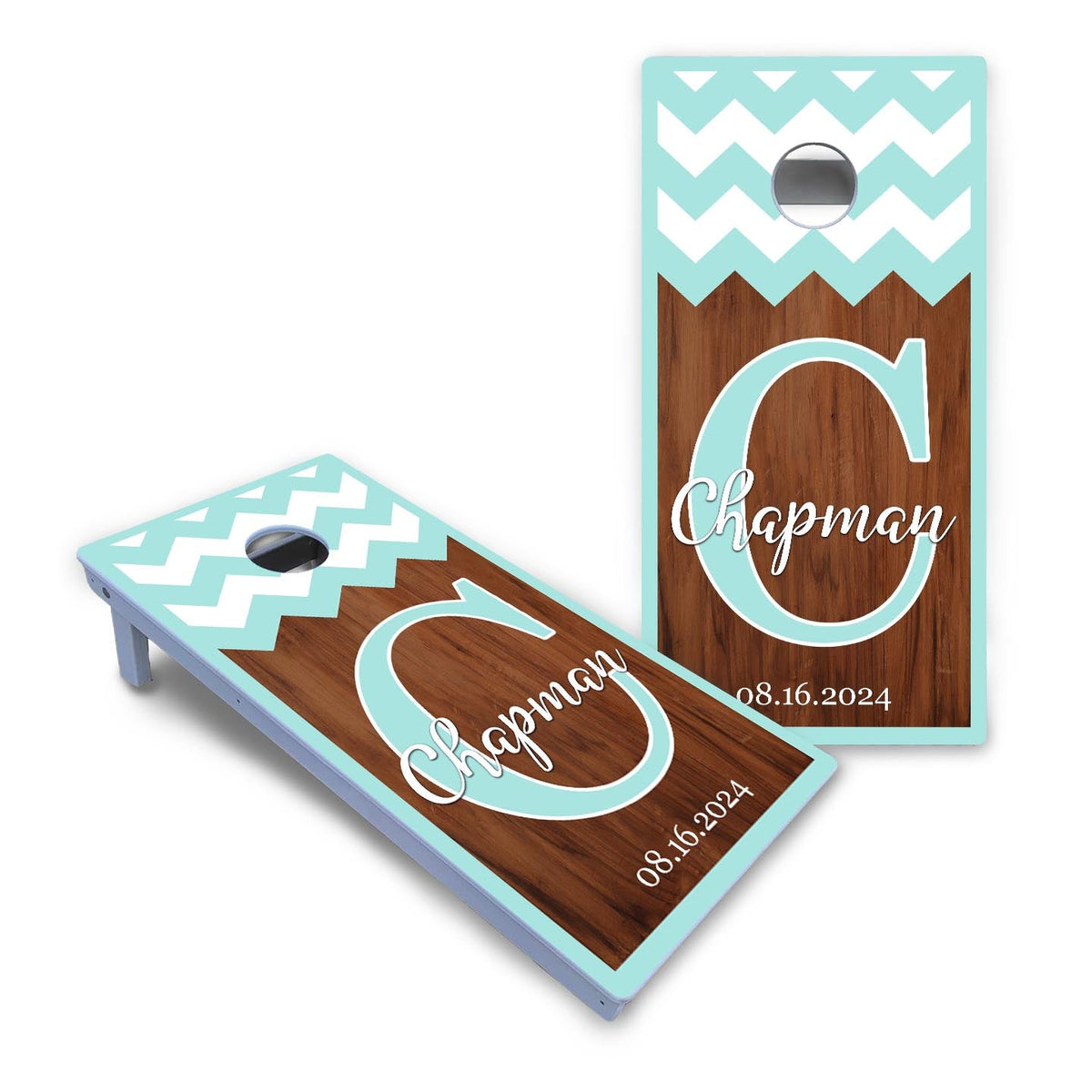 Mint Chevron Cornhole Boards - All Weather Series