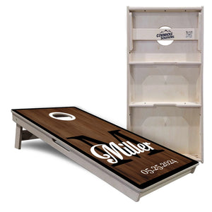 Dark Wood Wedding Monogram Cornhole Boards – Tournament Series