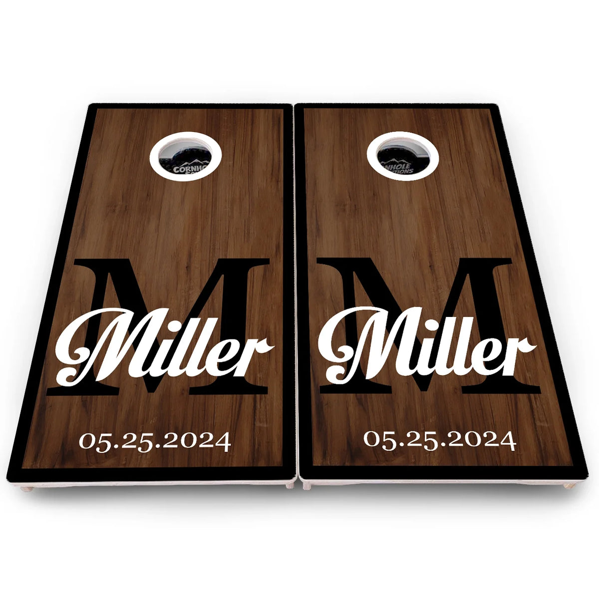 Dark Wood Wedding Monogram Cornhole Boards – Pro Lite or Pro Elite