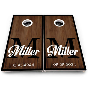 Dark Wood Wedding Monogram Cornhole Boards – Pro Lite or Pro Elite