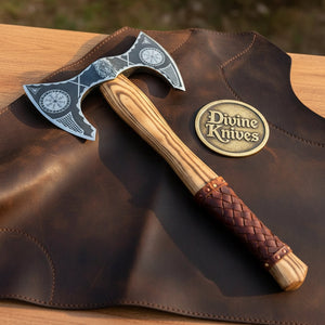 Vegvisir Double Bit Viking Battle Axe with Wood Handle