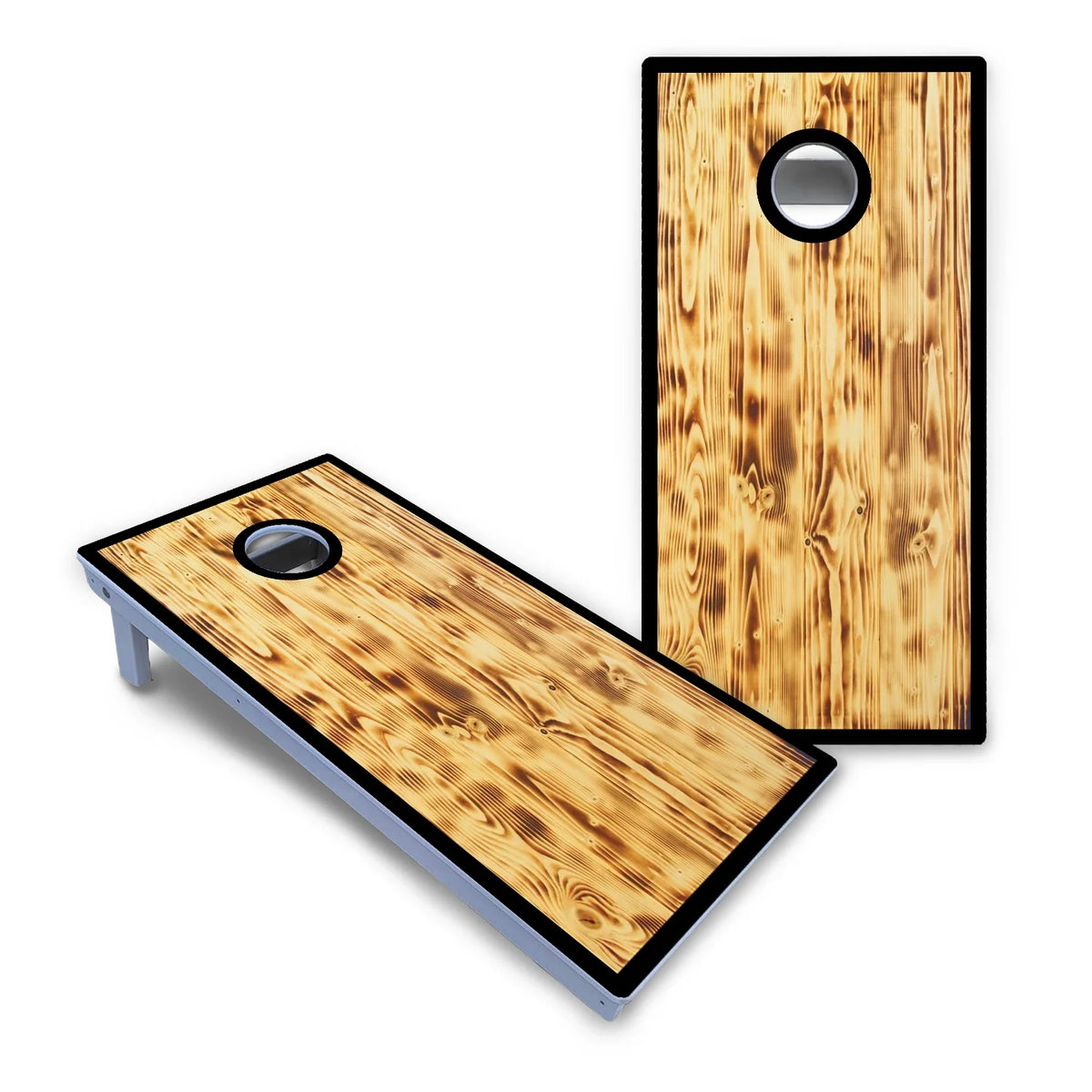 Burnt Wood Black Border Cornhole Boards - All Weather Series