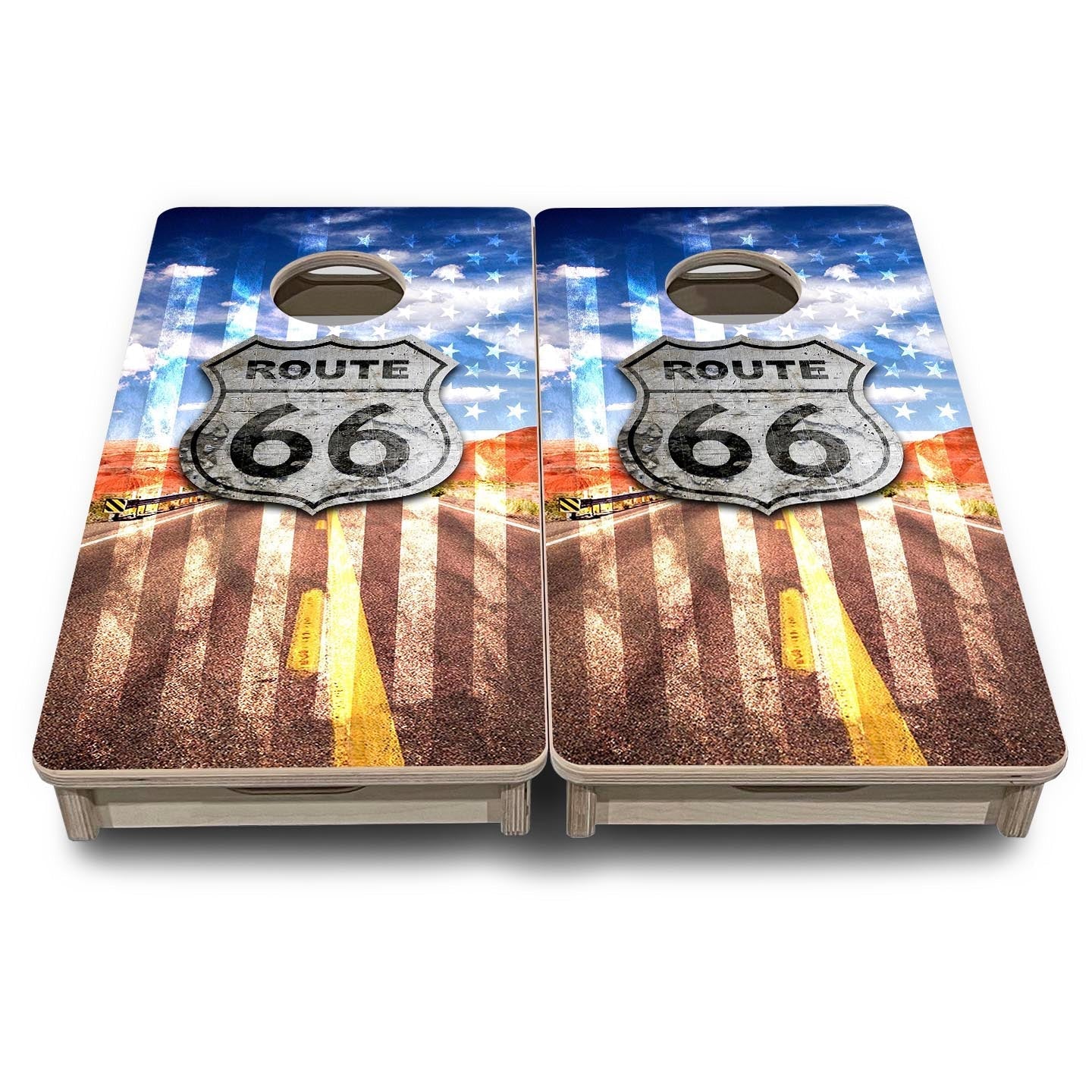 Route 66 - Mini or Vacation Size Cornhole Boards by Cornhole Solutions, custom cornhole board detail photo 2