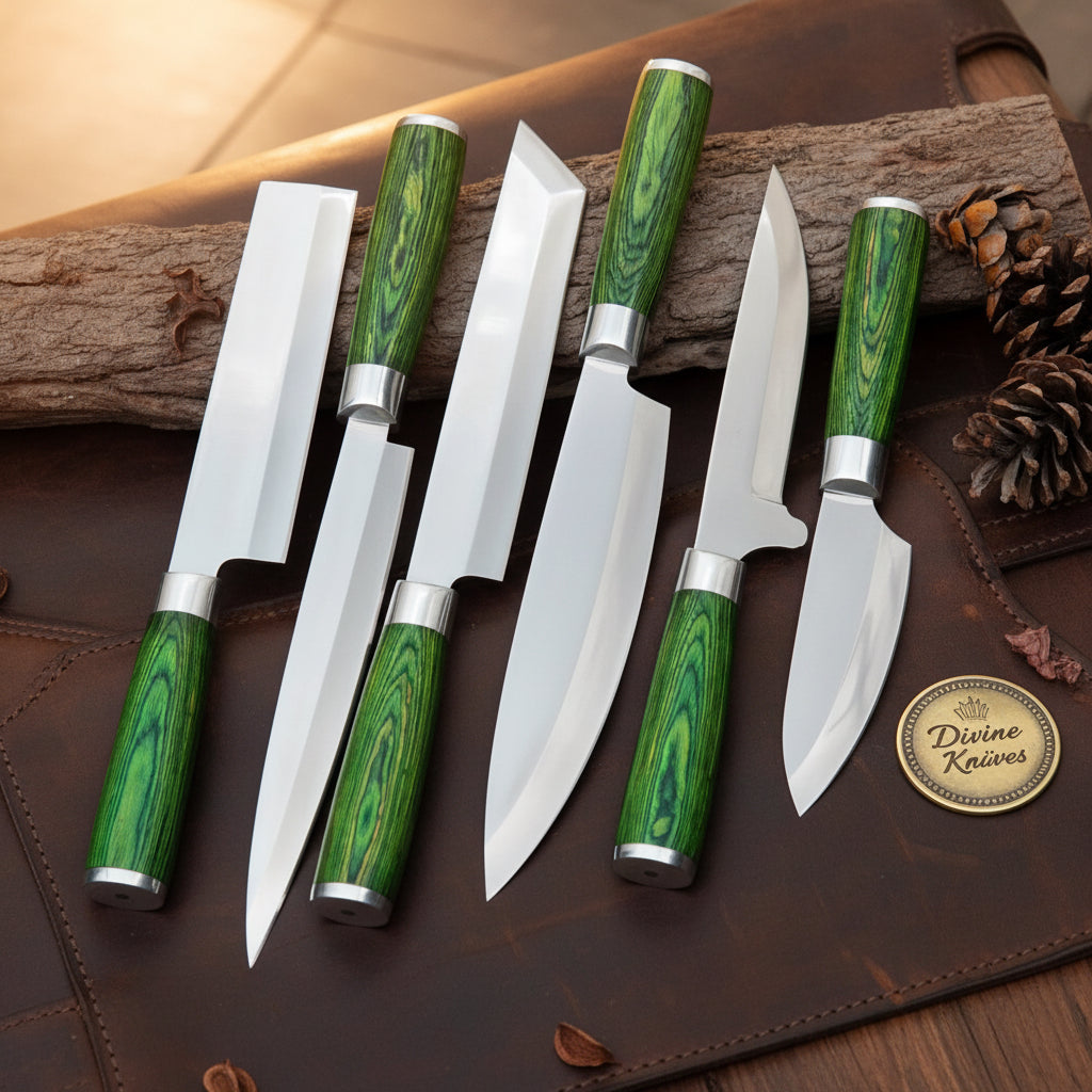 Green Pakkawood Japanese Chef Knife Set with by Divine Knives