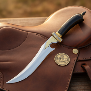 Buffalo Horn Persian Dagger with Mirror Polished Curved Blade and Tooled Black Sheath