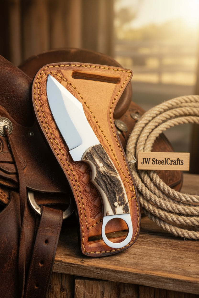 Finger Ring Stag Horn Caper Knife Carbon Steel Blade by JW SteelCrafts — view 1 of 1