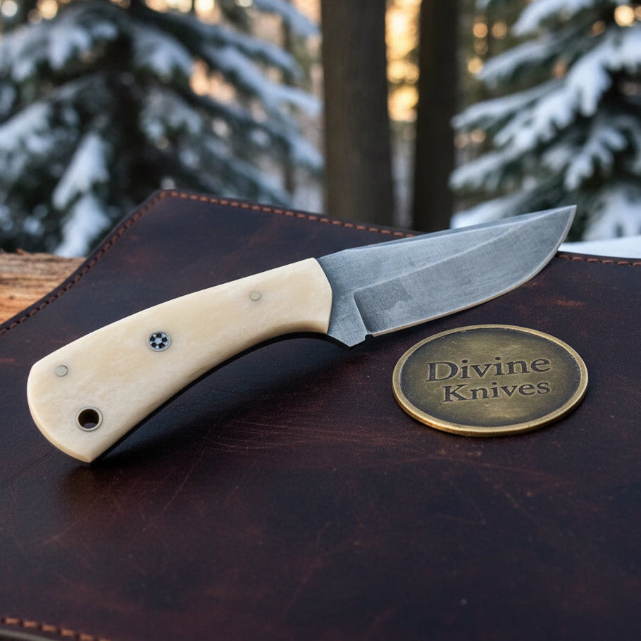 White Bone Handle High Carbon Hunting Knife by Divine Knives