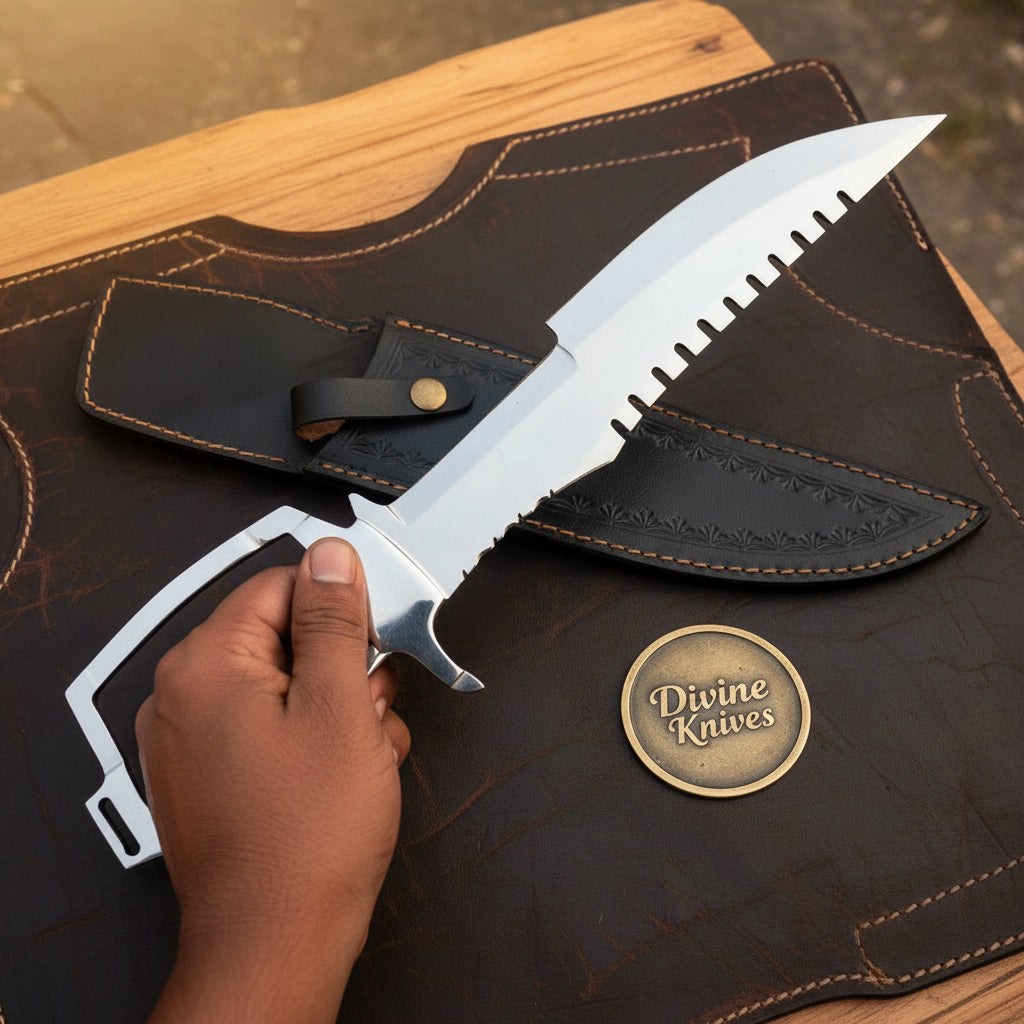Full-Tang D-Guard Sawback Tracker Bowie Knife with Sawback Spine