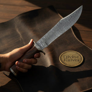Damascus Rosewood Clip-Point Classic Bowie with Contoured Wood Handle