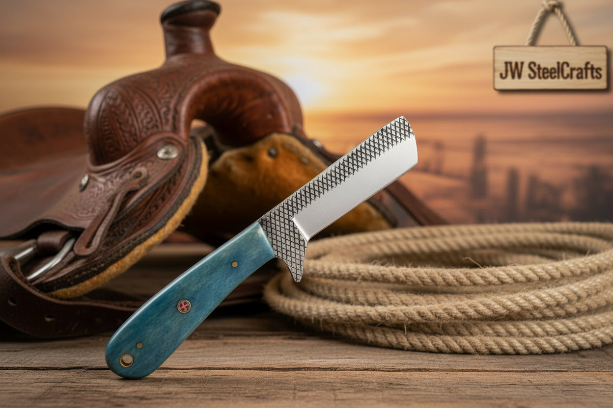 Tealstone Bull Cutter Knife Rasp Steel Teal Resin Handle by JW SteelCrafts — view 2 of 2