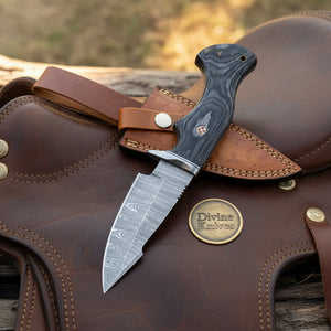 Grey Micarta Damascus Skinner Knife with product detail, view 3