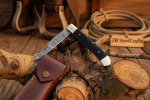 Executive Slipjoint Damascus Folder with Black Resin Handle by JW SteelCrafts