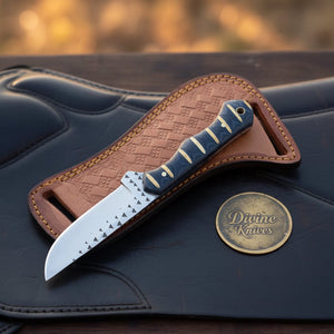 Black Infused Resin Rasp Cowboy Knife with Marbled Black Handle