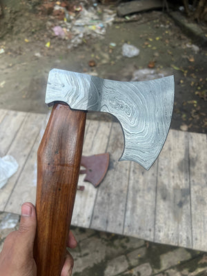 Damascus Viking Bearded Hatchet with Bare Wood Haft