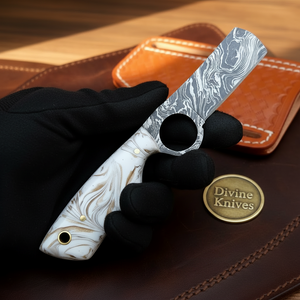 White Marbled Finger Hole Bull Cutter & Neck Skinner Set