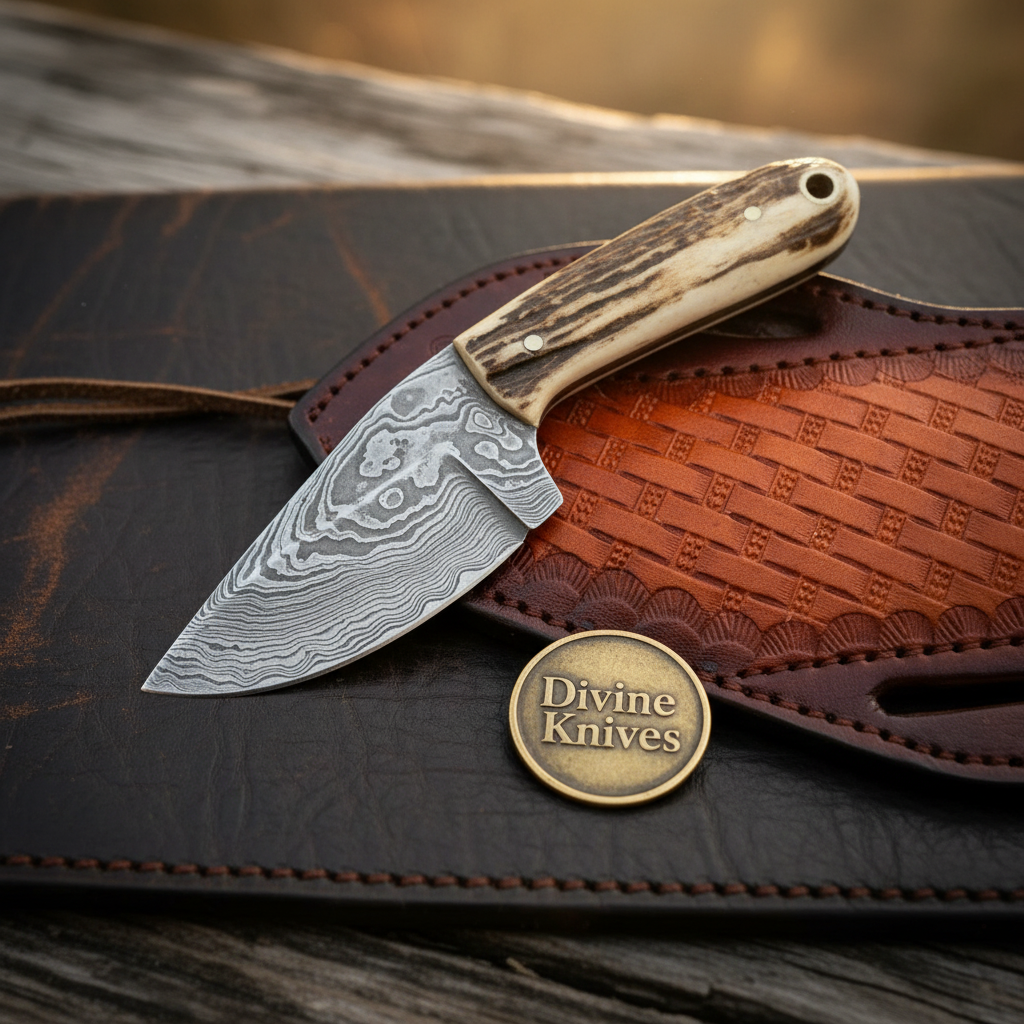 Stag Horn Big Belly Damascus Skinner by Divine Knives