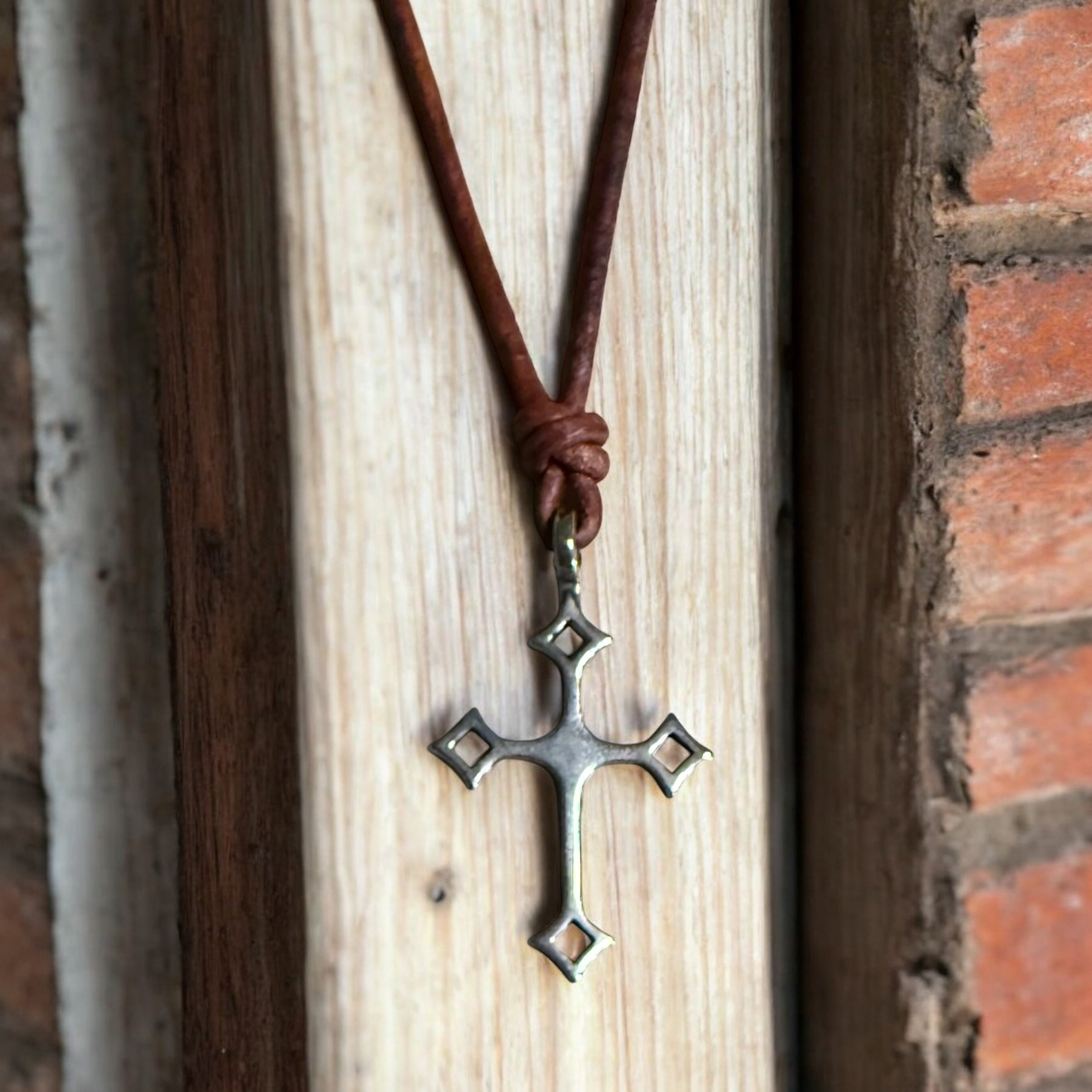 Gothic Medieval Cross Necklace - Bronze on Leather Cord by Forged By Fire — view 2 of 3