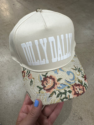 Dilly Dally Tan/Light Vintage Floral Canvas Trucker Hat