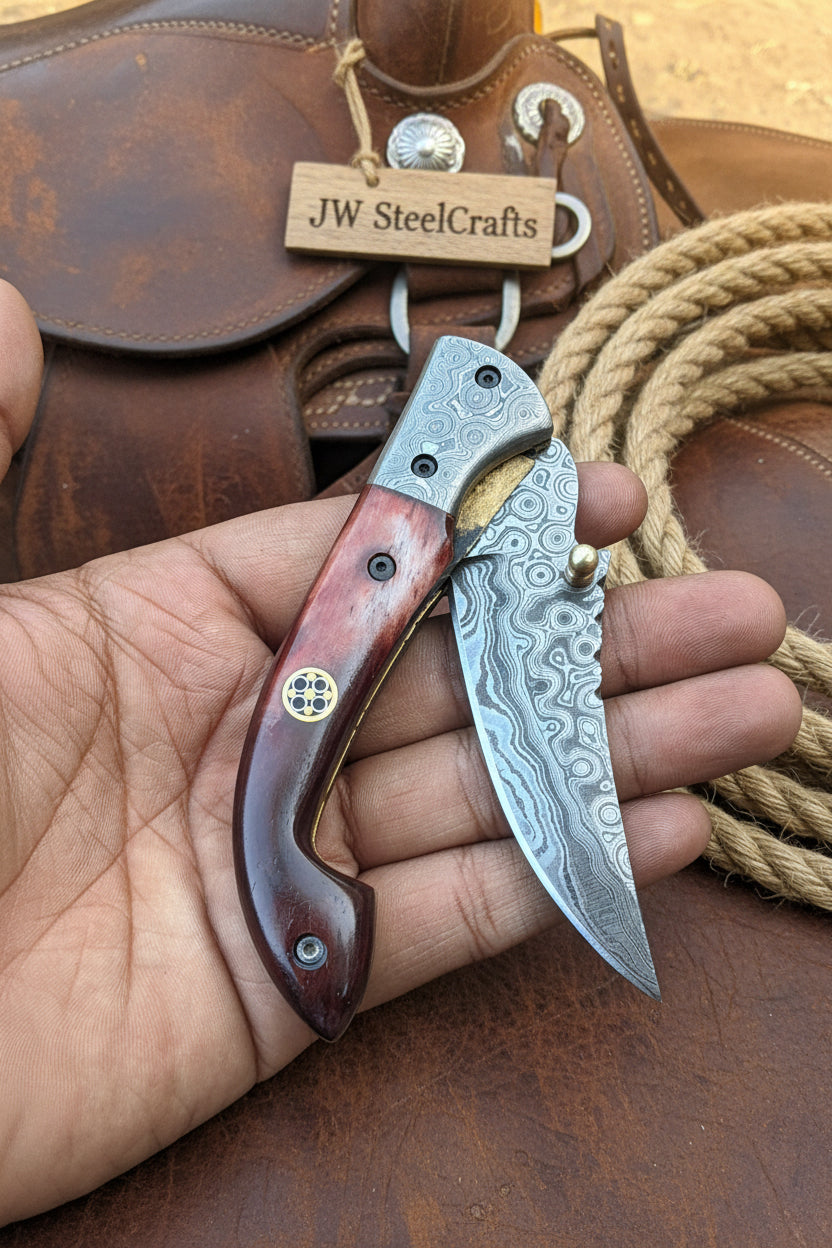 Twilight Burl Folder Knife by JW SteelCrafts