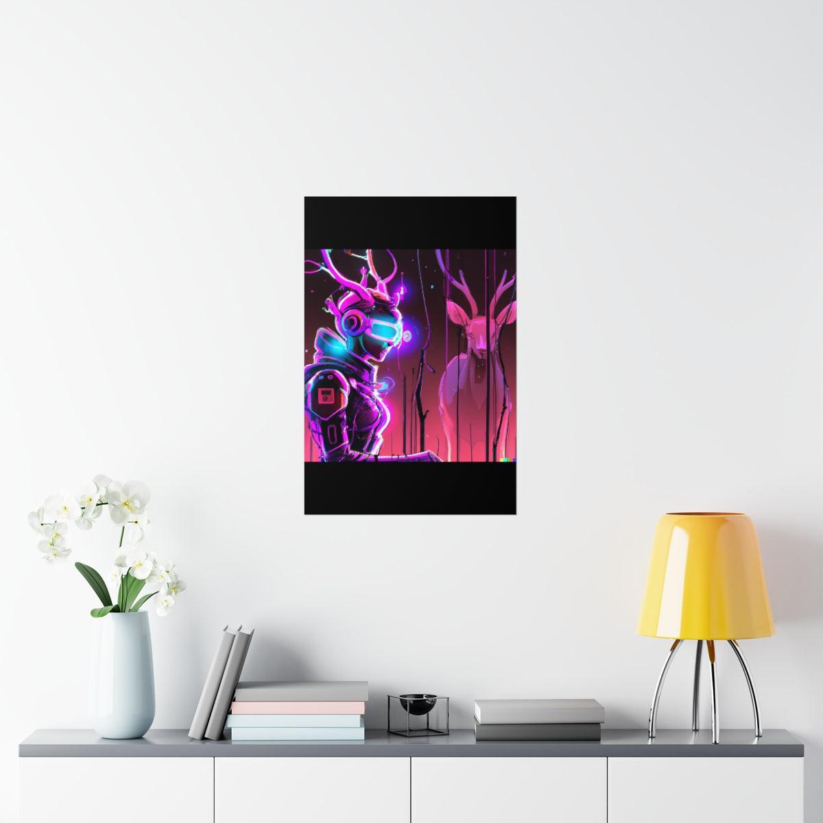 futuristic woman and deer Posters