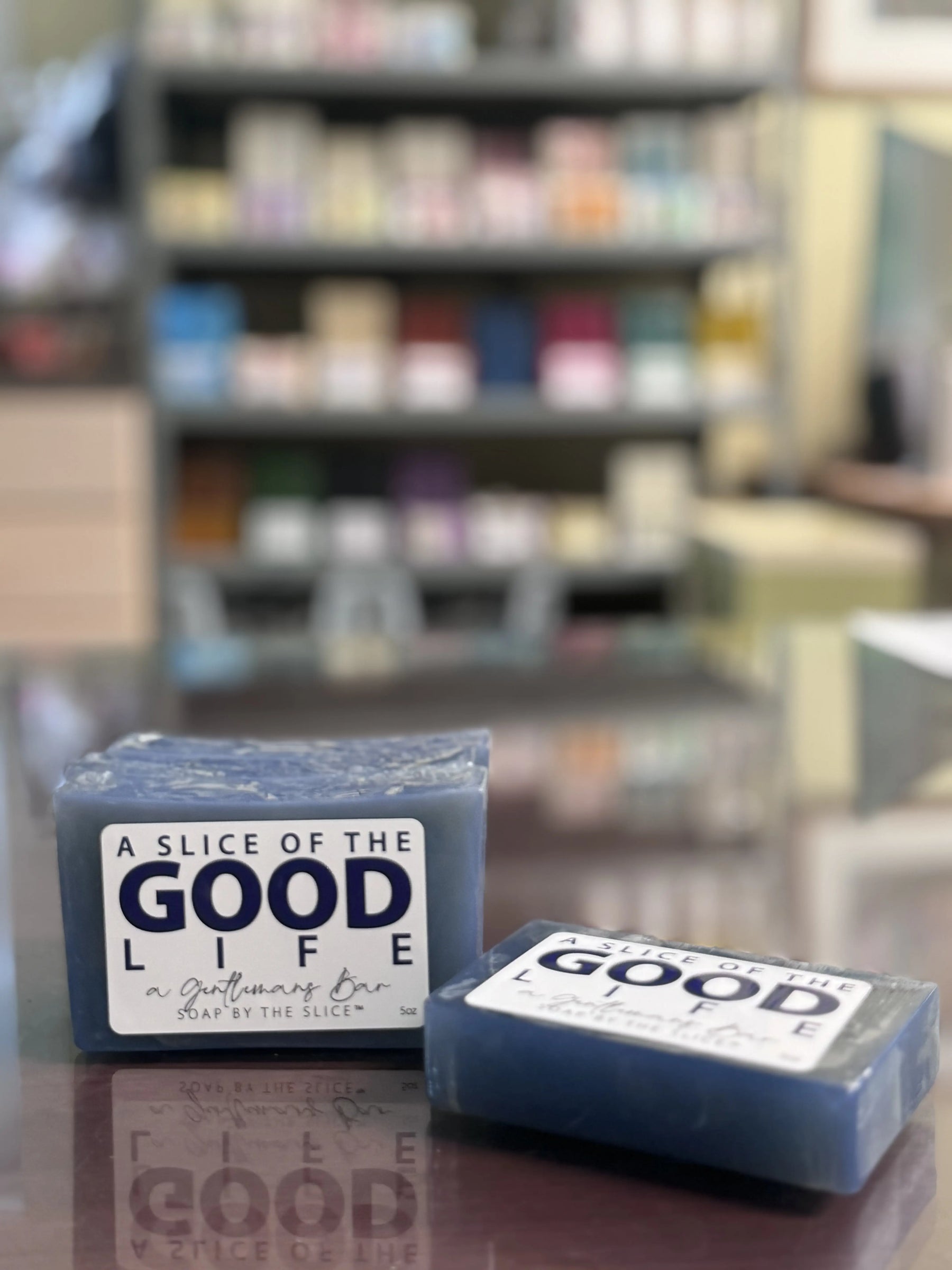 A Slice of the Good Life "Gentleman's Bar" soap with sandalwood and neroli scent.